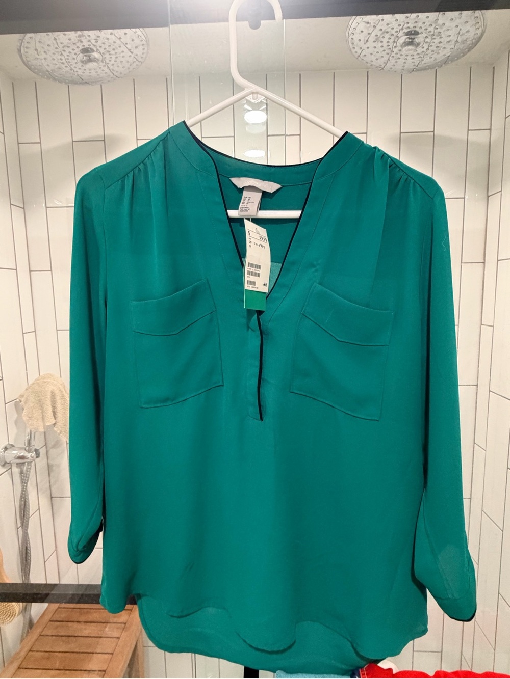 H&M Teal V-Neck Long-Sleeve Blouse